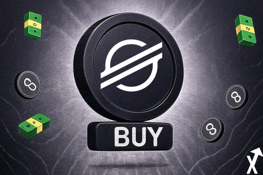 Stellar xlm coin noir et blanc sur fond noir liasses de billets vertes sur les côtés