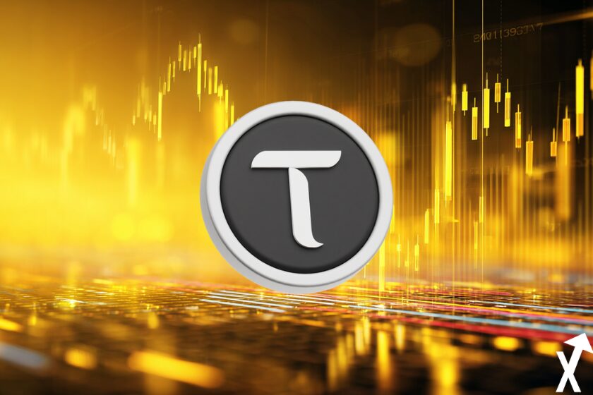 Bittensor tao coin blanc noir sur fond trading chart jaune noir blanc