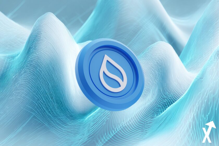 sui coin bleu blanc sur fond ocean trading chart crypto