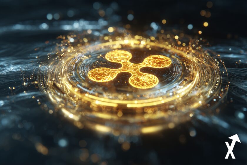 xrp coin gold sur fond noir et ambiance lumineuse et electrique