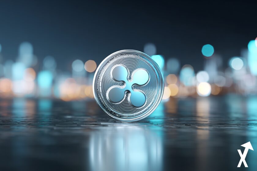 xrp coin argenté sur fond bleu et argent coloré