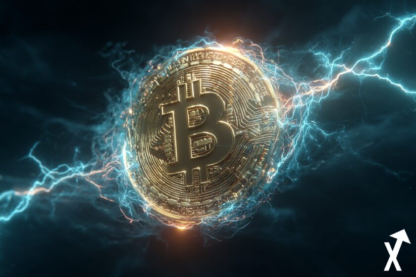 bitcoin coin gold sur fond electrique vert et bleu