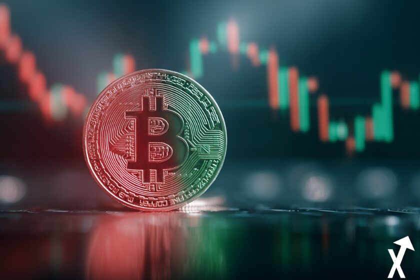 bitcoin rouge vert sur fond trading chart coloré