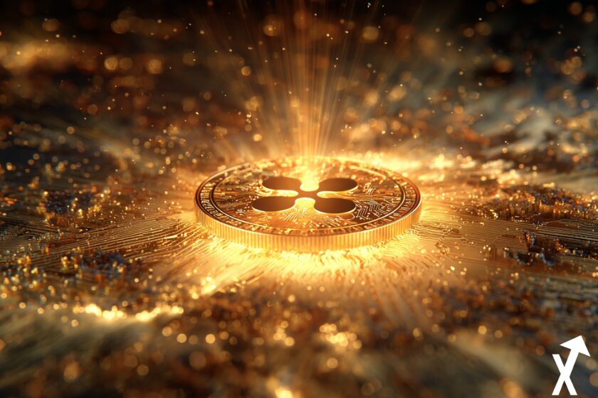 xrp coin doré sur fond feu et or lumineux