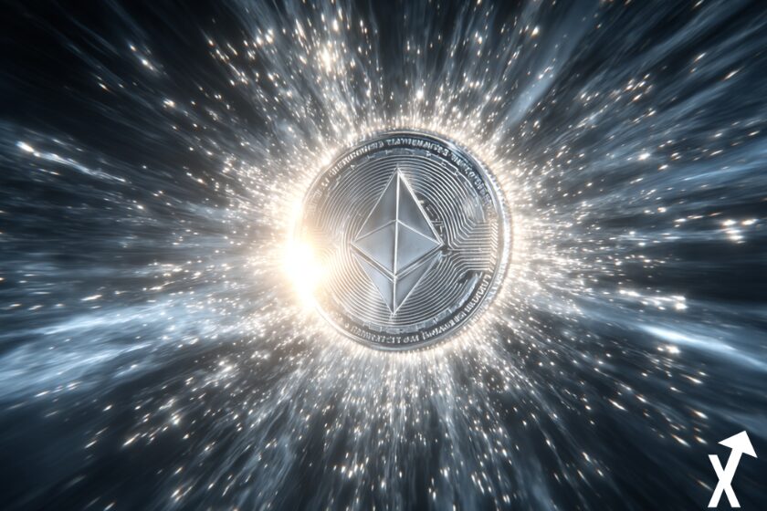 ethereum coin argenté sur fond univers argent