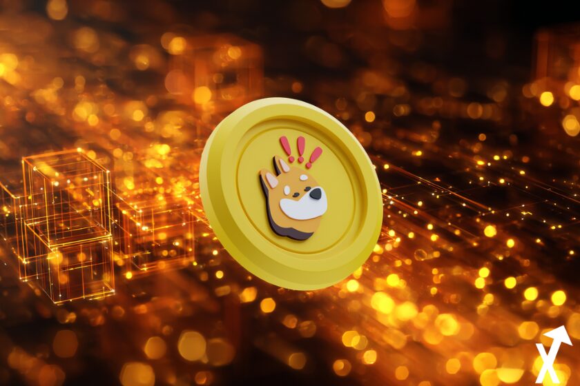 bonk coin jaune orange sur fond jaune etoilé crypto