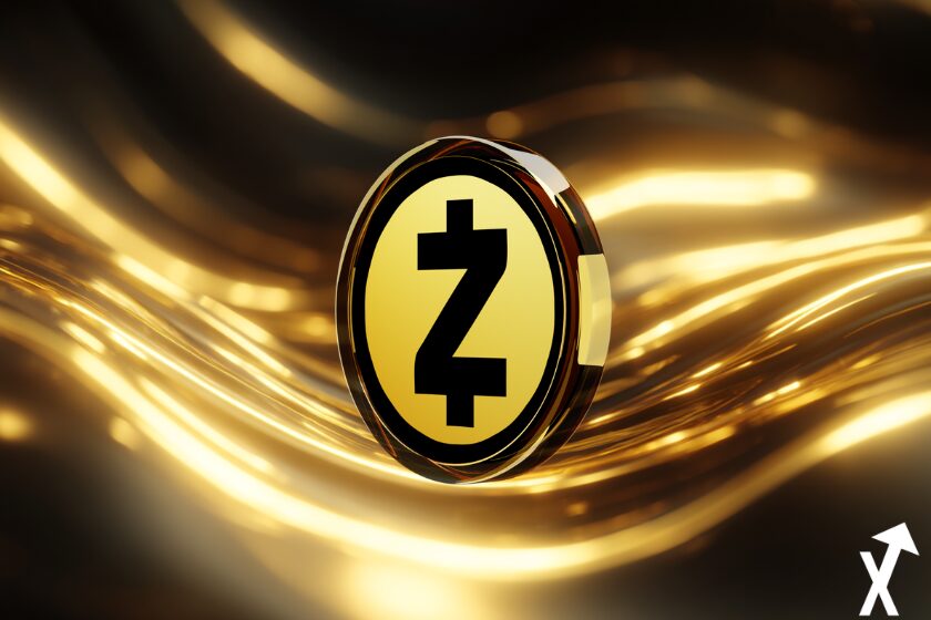 zcash coin doré noir sur fond gold orange noir spirale