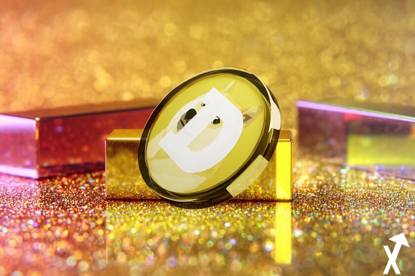 dogecoin jeton doré jaune blanc sur fond sur fond doré
