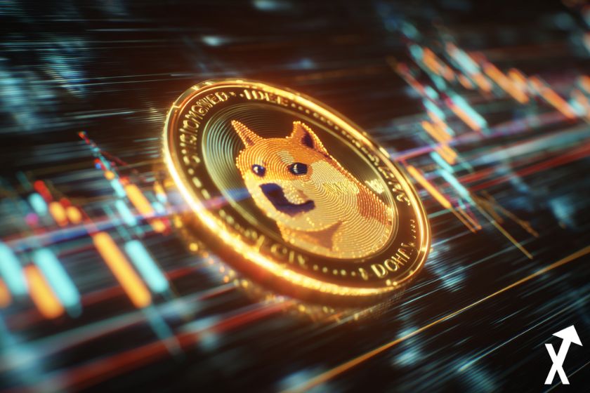 dogecoin neon coloré sur fond trending charts colorés