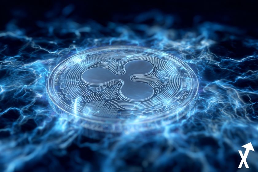 xrp coin bleu electrique sur fond bleu et noir