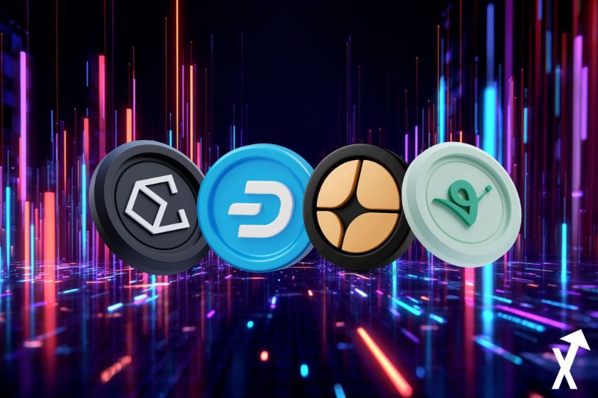 virtual dash aster ethena ena coins sur fond lumineux cryptos vibe