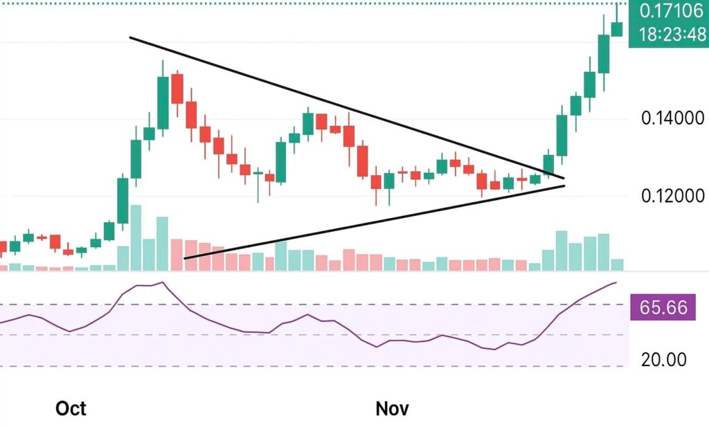 graphique de prix du wlfi avec des bougies vertes et rouges sur fond blanc
