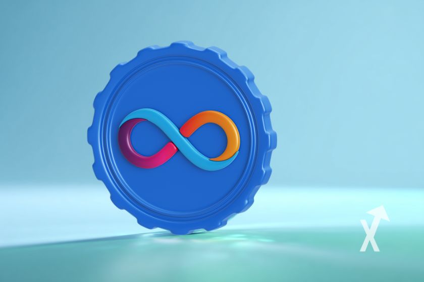 coin ICP de Internet Computer sur un fond bleu ciel