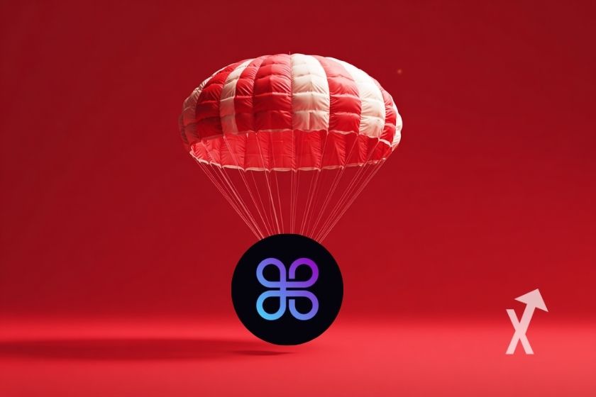 image d'un parachute qui tient un logo Apriori sur un fond rouge