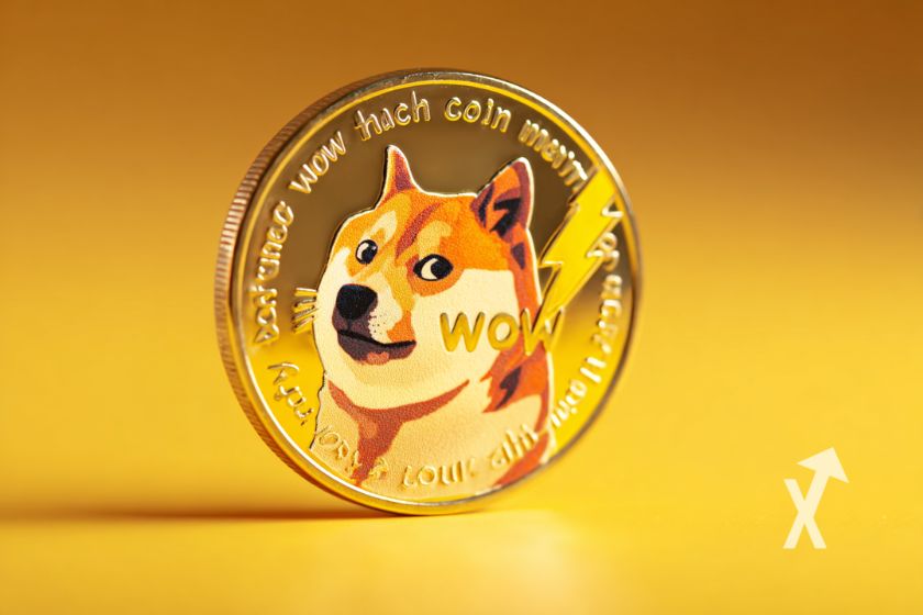 dogecoin coin en jaune sur fond jaune