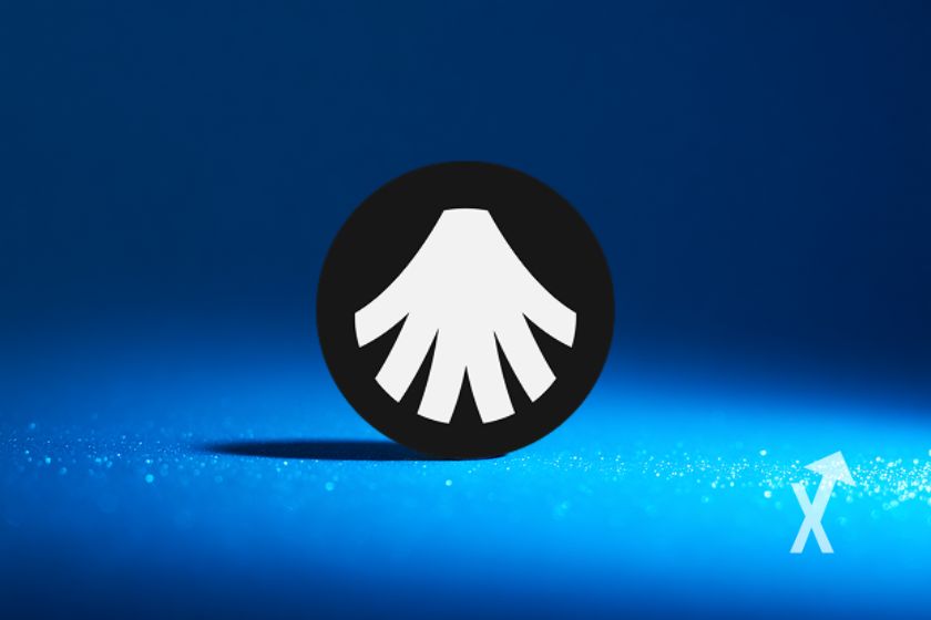 Logo Allora sur un fond bleu avec de la mumière pour illuminer le logo