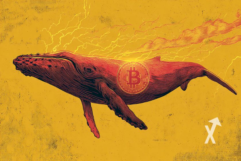 baleine abec un Bitcoin sur son corps, dans un océan jaune