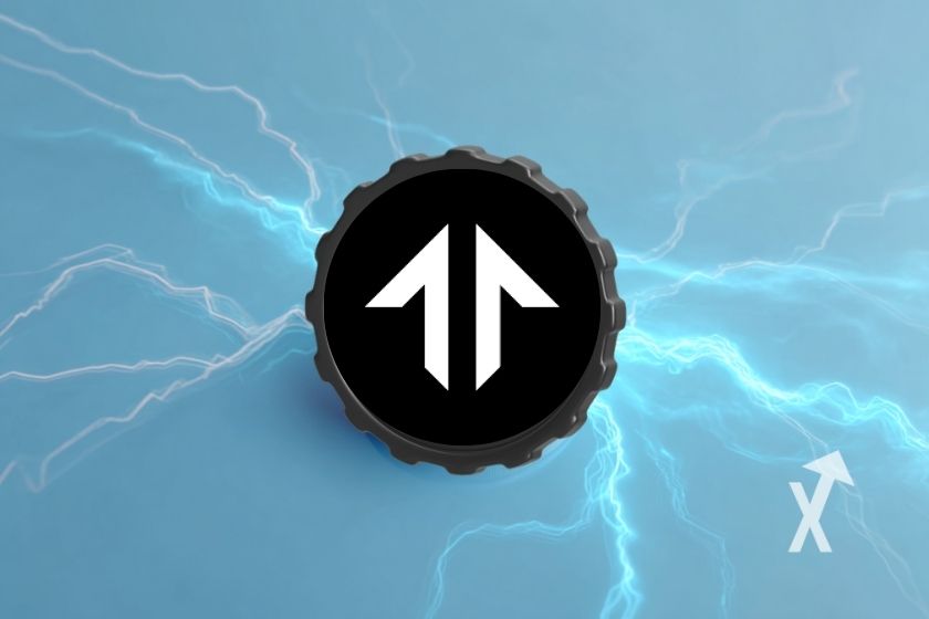 coin TENSOR TNSR en noir sur un fond bleu avec traits de lumières blanches autour