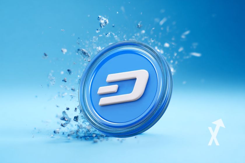 coin de Dash en bleu sur un fond bleu avec des éclats bleus autour