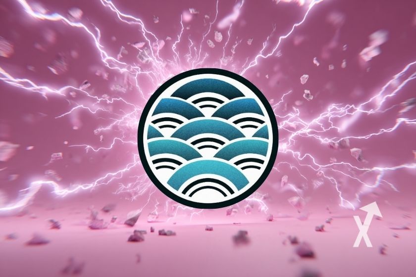 logo kntq sur un fond rose avec plein d'électricité autour