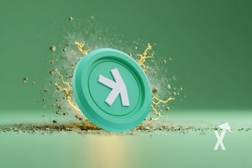 coin Kaspa sur un fond vert avec électricité autour