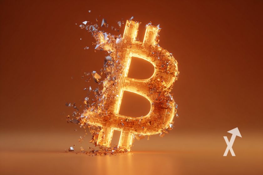 logo Bitcoin en feu sur un fond orange