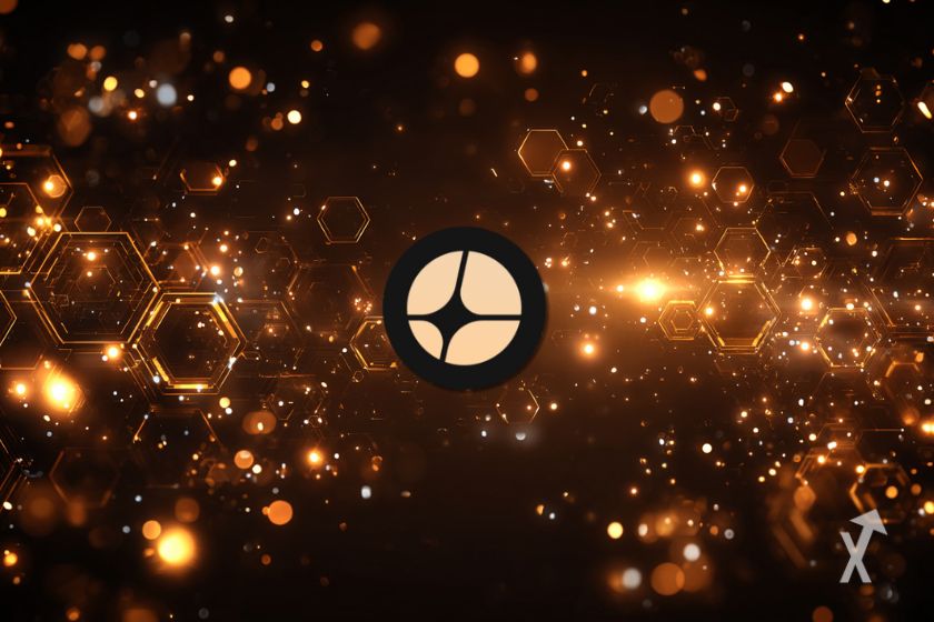 Le logo Aster au centre avec un fond sombre et des formes de couleur bronze