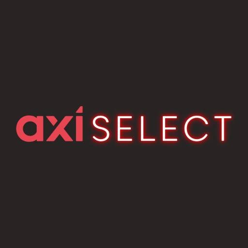 Le logo rouge de Axi Select sur un fond gris foncé