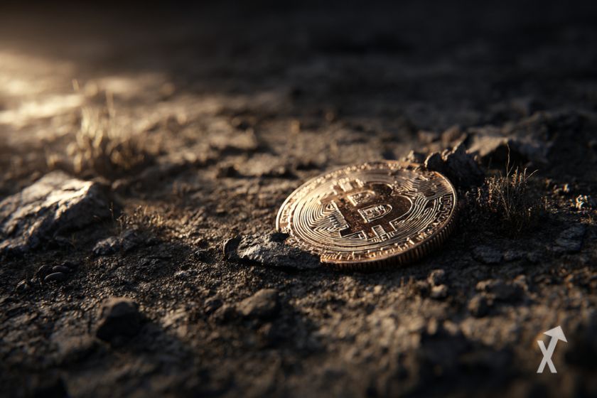 Une pièce de Bitcoin tombée sur la terre