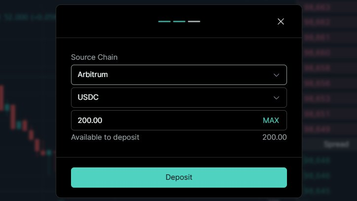 Onglet dépôt de fond sur paradex interface noire et vert 
