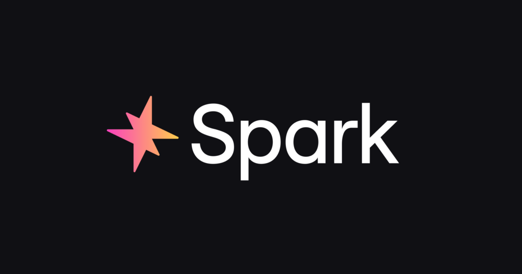 Logo spark protocol blanc logo rose orangé sur fond full noir
