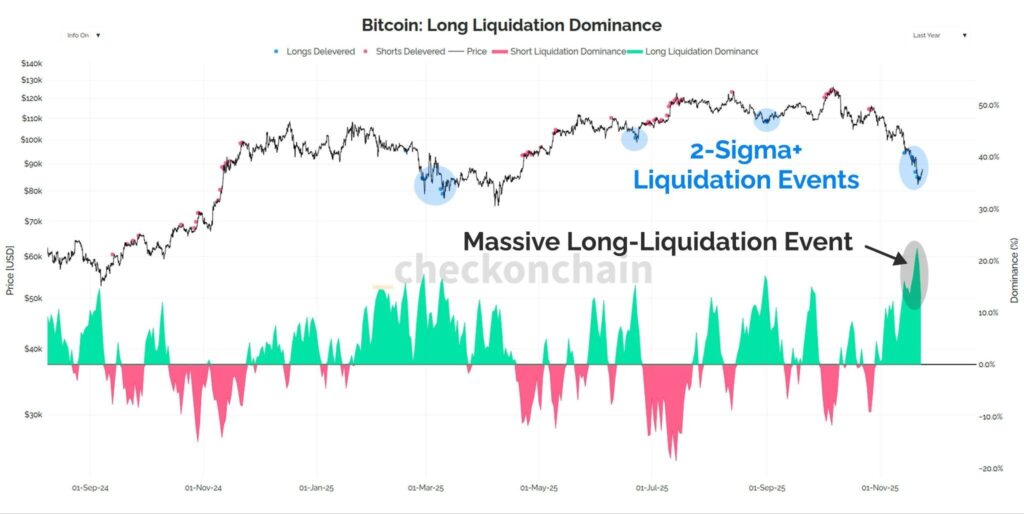 graphique la domination des longs sur Bitcoin avec zone verte et rouge