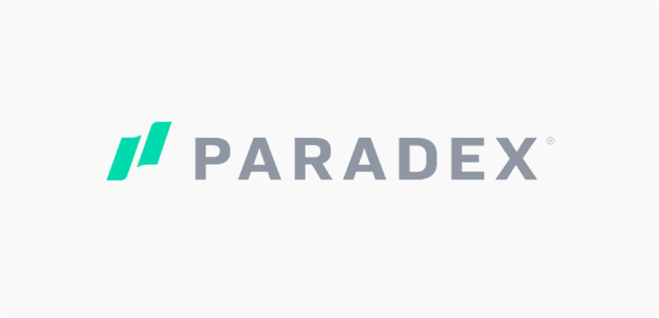 Logo paradex gris et vert sur fond blanc