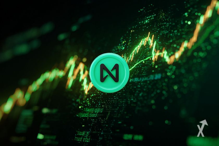 Le token NEAR en vert sur un graphique de prix vert et noir
