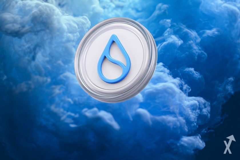 coin 3D sui gris dans un épais nuage bleu