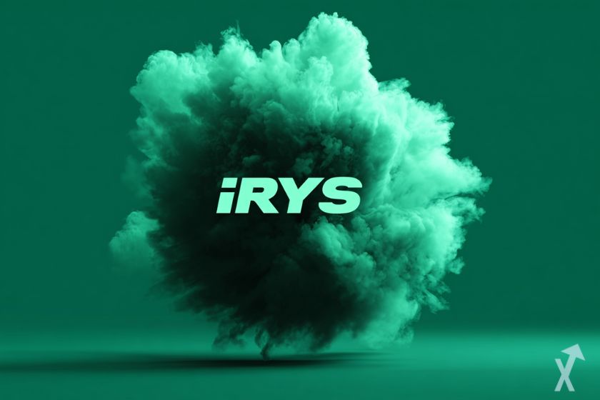 logo irys dans une explosion verte sur fond vert