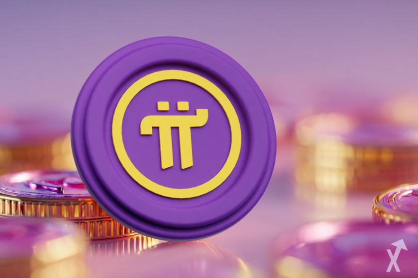 logo pi network dans un environnement violet et doré avec d'autres coins