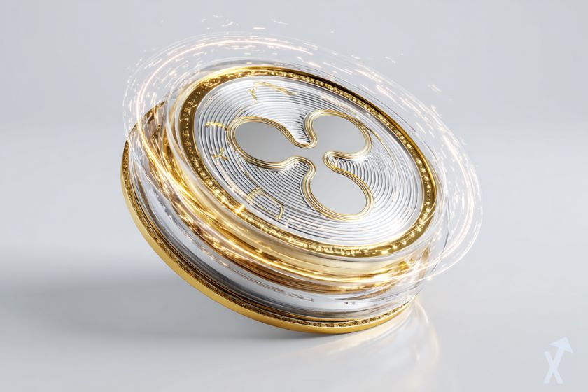 coin 3D xrp brillant lumineux sur fond gris