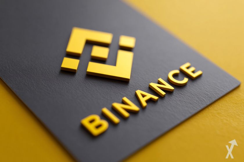 logo binance en jaune et noir sur fond jaune, plateforme d'exchange pour les altcoins