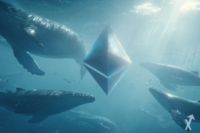 plusieurs baleines autour d'un coin ethereum dans l'océan