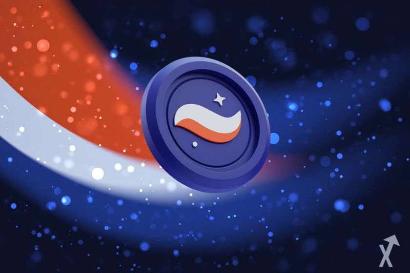 coin 3D starknet strk avec des étoiles rouge blanche bleue