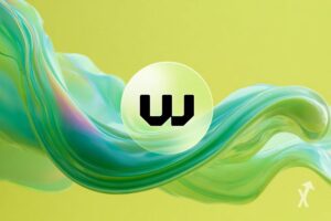 Le logo de WeFi centré sur un fond jaune avec une forme abstraite verte