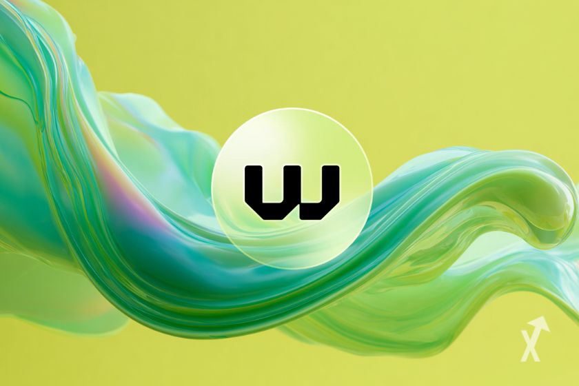 Le logo de WeFi centré sur un fond jaune avec une forme abstraite verte