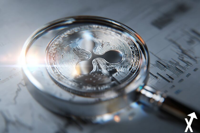 xrp coin argenté sur fond loupe et paper enquête