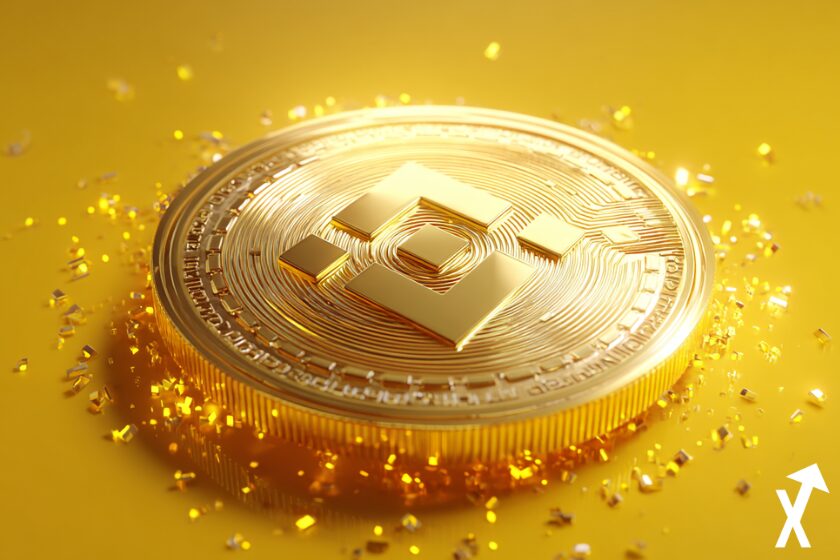 bnb coin doré sur fond jaune electrique