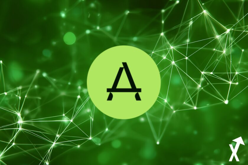 ancient8 coin vert noir sur fond blockchain vert