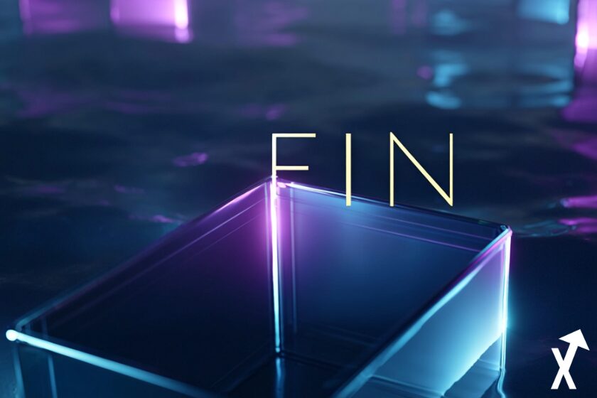 FIN coin sur fond violet blanc bleu crypto blockchain