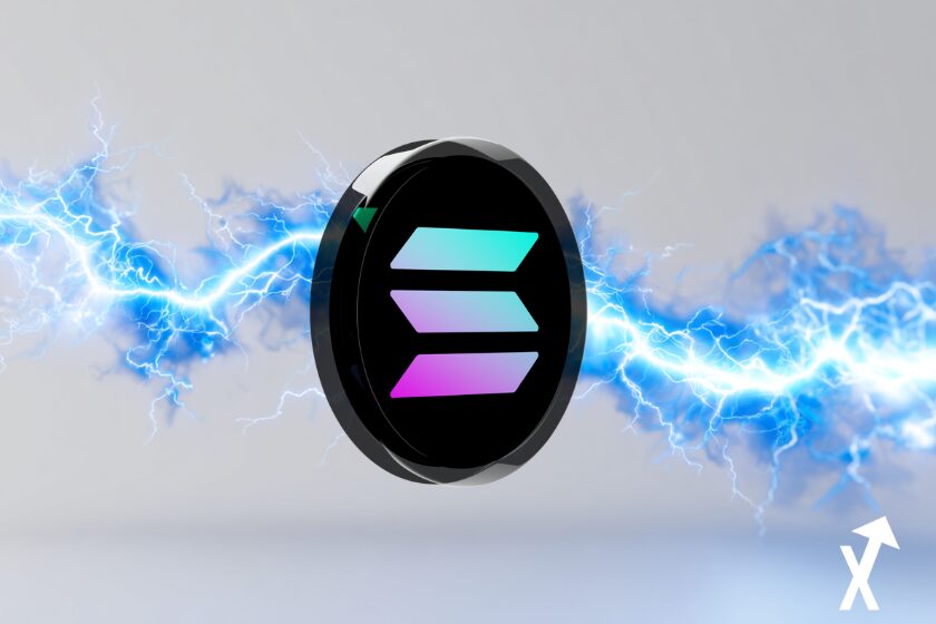 solana coin sur fond electrique impact bleu blanc sur fond bleu et blanc