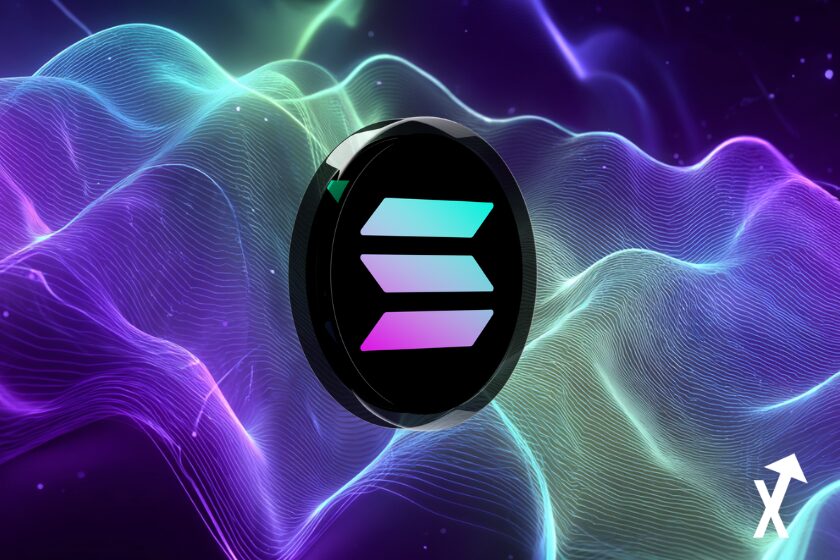 solana coin violet noir sur fond violet bleu vagues