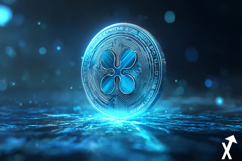 xrp ripple coin bleu sur fond blockchain